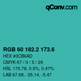カラーコード: RGB 60 182.2 173.6 | qconv.com
