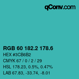 カラーコード: RGB 60 182.2 178.6 | qconv.com