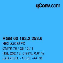 カラーコード: RGB 60 182.2 253.6 | qconv.com