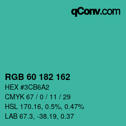 颜色代码: RGB 60 182 162 | qconv.com
