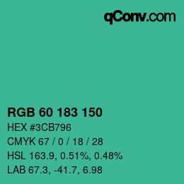 カラーコード: RGB 60 183 150 | qconv.com