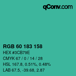 カラーコード: RGB 60 183 158 | qconv.com