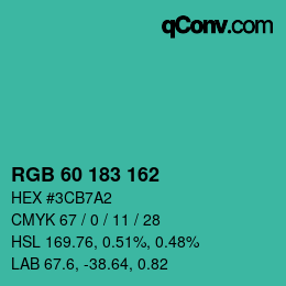 カラーコード: RGB 60 183 162 | qconv.com