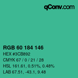 カラーコード: RGB 60 184 146 | qconv.com