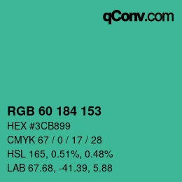 カラーコード: RGB 60 184 153 | qconv.com