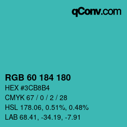 Color code: RGB 60 184 180 | qconv.com