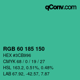 颜色代码: RGB 60 185 150 | qconv.com