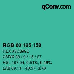 颜色代码: RGB 60 185 158 | qconv.com