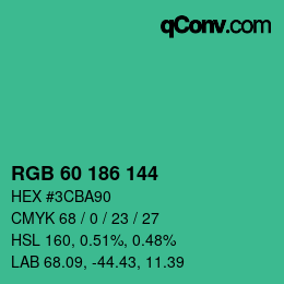 カラーコード: RGB 60 186 144 | qconv.com