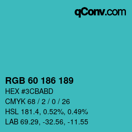 カラーコード: RGB 60 186 189 | qconv.com