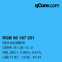 Color code: RGB 60 187 251 | qconv.com