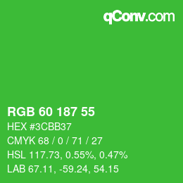 カラーコード: RGB 60 187 55 | qconv.com