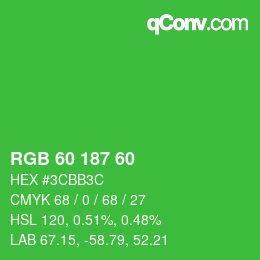 カラーコード: RGB 60 187 60 | qconv.com