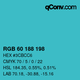 Color code: RGB 60 188 198 | qconv.com