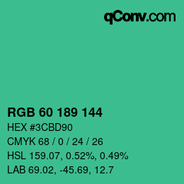 カラーコード: RGB 60 189 144 | qconv.com