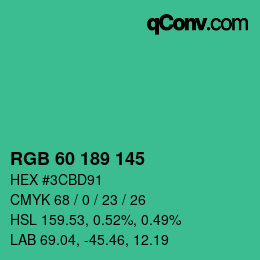 カラーコード: RGB 60 189 145 | qconv.com