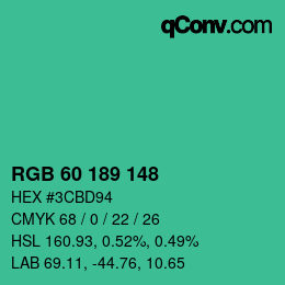 Color code: RGB 60 189 148 | qconv.com