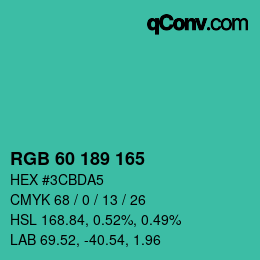 Color code: RGB 60 189 165 | qconv.com