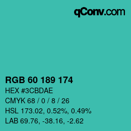 颜色代码: RGB 60 189 174 | qconv.com
