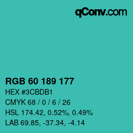 カラーコード: RGB 60 189 177 | qconv.com