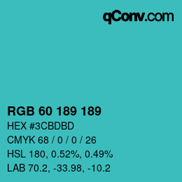 颜色代码: RGB 60 189 189 | qconv.com