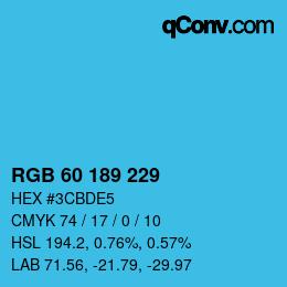 カラーコード: RGB 60 189 229 | qconv.com