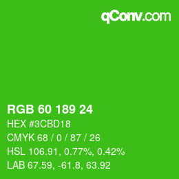 カラーコード: RGB 60 189 24 | qconv.com