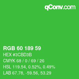 カラーコード: RGB 60 189 59 | qconv.com