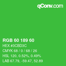 カラーコード: RGB 60 189 60 | qconv.com