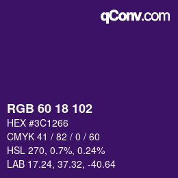 Color code: RGB 60 18 102 | qconv.com