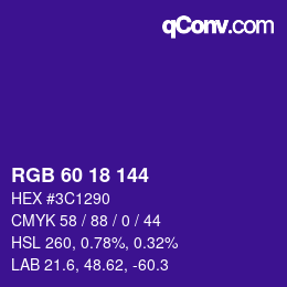 Color code: RGB 60 18 144 | qconv.com