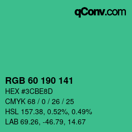 颜色代码: RGB 60 190 141 | qconv.com
