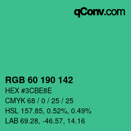 Color code: RGB 60 190 142 | qconv.com