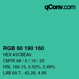 Color code: RGB 60 190 160 | qconv.com