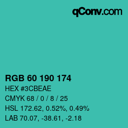 Color code: RGB 60 190 174 | qconv.com