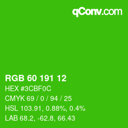 Color code: RGB 60 191 12 | qconv.com