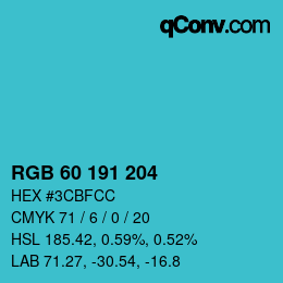 カラーコード: RGB 60 191 204 | qconv.com