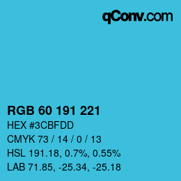 Color code: RGB 60 191 221 | qconv.com