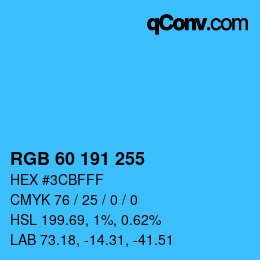 Color code: RGB 60 191 255 | qconv.com