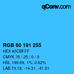 Color code: RGB 60 191 255 | qconv.com