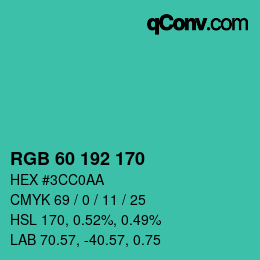 颜色代码: RGB 60 192 170 | qconv.com