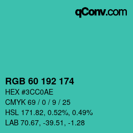 颜色代码: RGB 60 192 174 | qconv.com