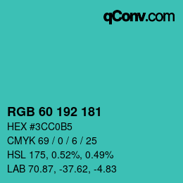 颜色代码: RGB 60 192 181 | qconv.com
