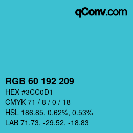 カラーコード: RGB 60 192 209 | qconv.com