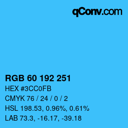 カラーコード: RGB 60 192 251 | qconv.com
