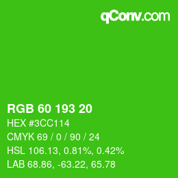 カラーコード: RGB 60 193 20 | qconv.com