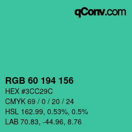 カラーコード: RGB 60 194 156 | qconv.com