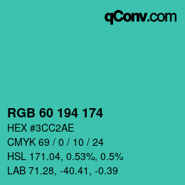 カラーコード: RGB 60 194 174 | qconv.com
