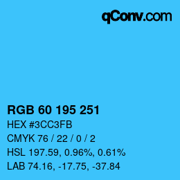 カラーコード: RGB 60 195 251 | qconv.com