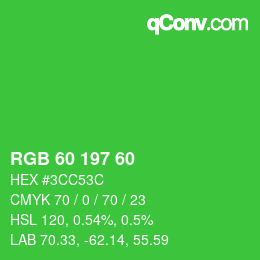 カラーコード: RGB 60 197 60 | qconv.com
